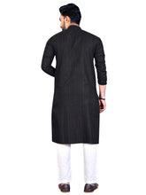 Load image into Gallery viewer, MEN&#39;s BLACK SOLID PLAIN COTTON CASUAL CHINESE NECK STRAIGHNT KURTA &amp; PYJANA SET
