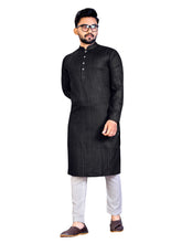 Load image into Gallery viewer, MEN&#39;s BLACK SOLID PLAIN COTTON CASUAL CHINESE NECK STRAIGHNT KURTA &amp; PYJANA SET
