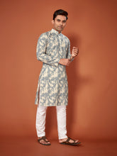 Load image into Gallery viewer, FLORAL PRINT WITH SCHIFFLI WORK COTTON STRAIGHT KURTA
