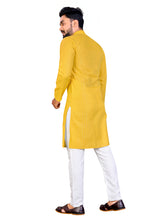 Load image into Gallery viewer, MEN&#39;s YELLOW SOLID PLAIN COTTON CASUAL CHINESE NECK STRAIGHNT KURTA &amp; PYJANA SET
