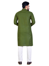 Load image into Gallery viewer, MEN&#39;s GREEN SOLID PLAIN COTTON CASUAL CHINESE NECK STRAIGHNT KURTA &amp; PYJANA SET
