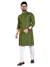 Load image into Gallery viewer, MEN&#39;s GREEN SOLID PLAIN COTTON CASUAL CHINESE NECK STRAIGHNT KURTA &amp; PYJANA SET
