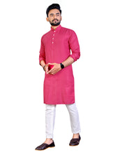 Load image into Gallery viewer, MEN&#39;s PINK SOLID PLAIN COTTON CASUAL CHINESE NECK STRAIGHNT KURTA &amp; PYJANA SET
