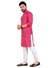 Load image into Gallery viewer, MEN&#39;s PINK SOLID PLAIN COTTON CASUAL CHINESE NECK STRAIGHNT KURTA &amp; PYJANA SET
