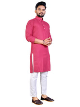 Load image into Gallery viewer, MEN&#39;s PINK SOLID PLAIN COTTON CASUAL CHINESE NECK STRAIGHNT KURTA &amp; PYJANA SET
