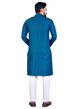 Load image into Gallery viewer, MEN&#39;s BLUE SOLID PLAIN COTTON CASUAL CHINESE NECK STRAIGHNT KURTA &amp; PYJANA SET
