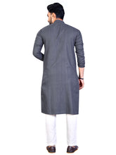 Load image into Gallery viewer, MEN&#39;s GREY SOLID PLAIN COTTON CASUAL CHINESE NECK STRAIGHNT KURTA &amp; PYJANA SET
