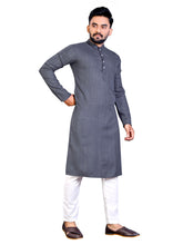 Load image into Gallery viewer, MEN&#39;s GREY SOLID PLAIN COTTON CASUAL CHINESE NECK STRAIGHNT KURTA &amp; PYJANA SET
