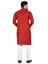 Load image into Gallery viewer, MEN&#39;s RED SOLID PLAIN COTTON CASUAL CHINESE NECK STRAIGHNT KURTA &amp; PYJANA SET
