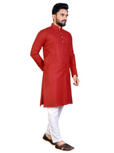 Load image into Gallery viewer, MEN&#39;s RED SOLID PLAIN COTTON CASUAL CHINESE NECK STRAIGHNT KURTA &amp; PYJANA SET
