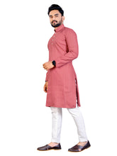 Load image into Gallery viewer, MEN&#39;s PEACH SOLID PLAIN COTTON CASUAL CHINESE NECK STRAIGHNT KURTA &amp; PYJANA SET
