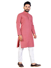 Load image into Gallery viewer, MEN&#39;s PEACH SOLID PLAIN COTTON CASUAL CHINESE NECK STRAIGHNT KURTA &amp; PYJANA SET
