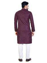 Load image into Gallery viewer, MEN&#39;s PURPLE SOLID PLAIN COTTON CASUAL CHINESE NECK STRAIGHNT KURTA &amp; PYJANA SET
