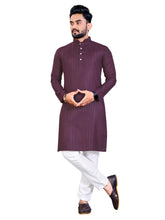 Load image into Gallery viewer, MEN&#39;s PURPLE SOLID PLAIN COTTON CASUAL CHINESE NECK STRAIGHNT KURTA &amp; PYJANA SET
