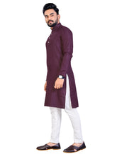 Load image into Gallery viewer, MEN&#39;s PURPLE SOLID PLAIN COTTON CASUAL CHINESE NECK STRAIGHNT KURTA &amp; PYJANA SET
