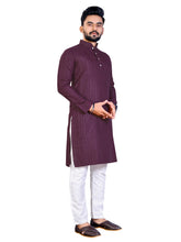 Load image into Gallery viewer, MEN&#39;s PURPLE SOLID PLAIN COTTON CASUAL CHINESE NECK STRAIGHNT KURTA &amp; PYJANA SET
