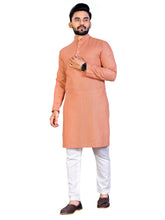 Load image into Gallery viewer, MEN&#39;s ORANGE SOLID PLAIN COTTON CASUAL CHINESE NECK STRAIGHNT KURTA &amp; PYJANA SET
