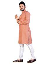 Load image into Gallery viewer, MEN&#39;s ORANGE SOLID PLAIN COTTON CASUAL CHINESE NECK STRAIGHNT KURTA &amp; PYJANA SET
