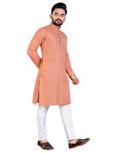 Load image into Gallery viewer, MEN&#39;s ORANGE SOLID PLAIN COTTON CASUAL CHINESE NECK STRAIGHNT KURTA &amp; PYJANA SET
