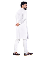 Load image into Gallery viewer, MEN&#39;s WHITE SOLID PLAIN COTTON CASUAL CHINESE NECK STRAIGHNT KURTA &amp; PYJANA SET
