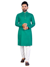 Load image into Gallery viewer, MEN&#39;s TURQUOISE SOLID PLAIN COTTON CASUAL CHINESE NECK STRAIGHNT KURTA &amp; PYJANA SET
