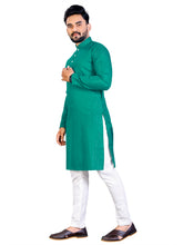 Load image into Gallery viewer, MEN&#39;s TURQUOISE SOLID PLAIN COTTON CASUAL CHINESE NECK STRAIGHNT KURTA &amp; PYJANA SET
