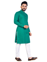 Load image into Gallery viewer, MEN&#39;s TURQUOISE SOLID PLAIN COTTON CASUAL CHINESE NECK STRAIGHNT KURTA &amp; PYJANA SET
