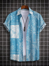 Load image into Gallery viewer, SKY BLUE DESIGNER PRINTED HALF SLEEVE SHIRT
