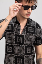 Load image into Gallery viewer, DESIGNER BLACK PRINTED HALF SLEEVE SHIRT
