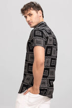 Load image into Gallery viewer, DESIGNER BLACK PRINTED HALF SLEEVE SHIRT
