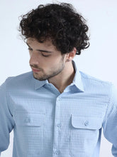 Load image into Gallery viewer, Sky Blue Fancy Textured Men&#39;s Popcorn Shirt
