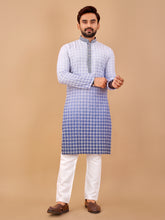 Load image into Gallery viewer, BLUE GRADIENT EMBROIDERED KURTA WITH PYJAMA
