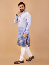 Load image into Gallery viewer, BLUE GRADIENT EMBROIDERED KURTA WITH PYJAMA
