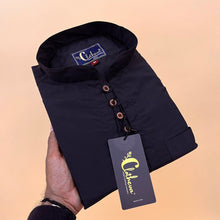 Load image into Gallery viewer, Black Plain Cotton Kurta With Full Sleeve Shirt
