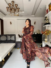 Load image into Gallery viewer, Paisley Fusion: DUDESUNITY&#39;s Designer Digital Printed Organza Silk Anarkali Suit With Huge Flair
