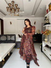 Load image into Gallery viewer, Paisley Fusion: DUDESUNITY&#39;s Designer Digital Printed Organza Silk Anarkali Suit With Huge Flair
