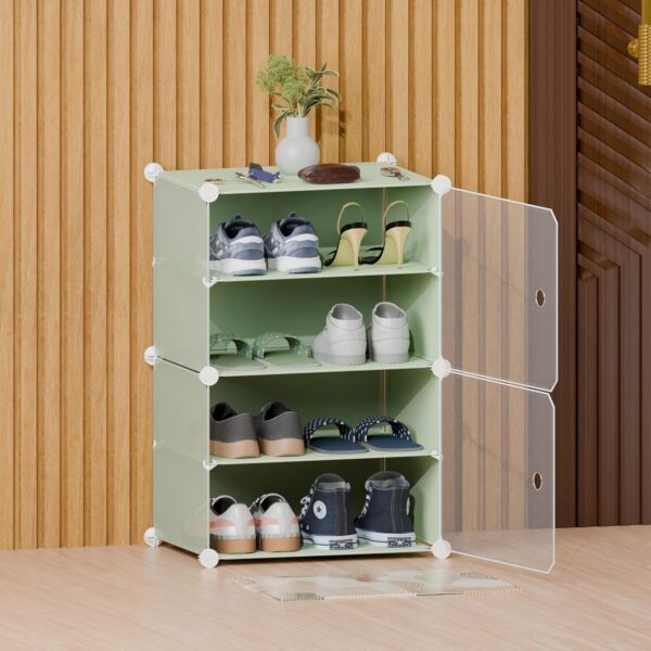 4 Layer Shoes Rack for Home | Adjustable Plastic Shoe Organizer with Door