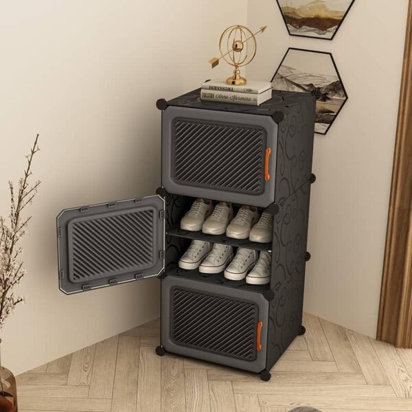 6 Layer Plastic Shoe Rack | with Door and Portable Shoe Organizer for Home & Office Shoe Rack for Entryway【Grey, 6-Shelf-3-Door】 (D-Grey, 6-Shelf-3-Door)